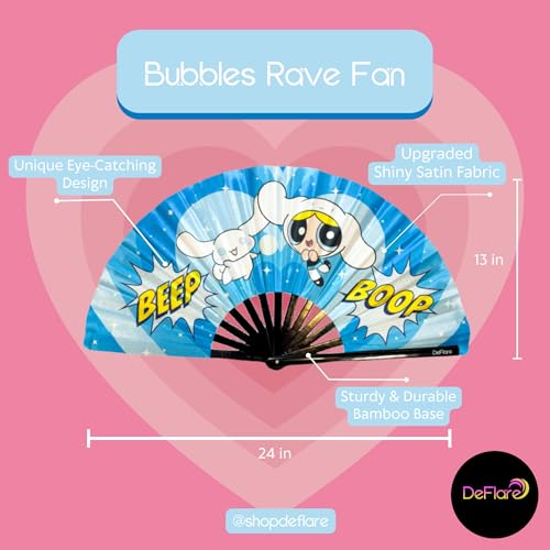 DeFlare | Kawaii Rave Fan | Large Hand Fan | Festival Gear & Accessory | Rave Accessory | EDM Rave Fan | Festival Fans
