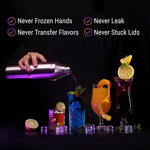 Lexenic 24oz Cocktail Shaker - Insulated Double Wall Keep Drink Chilled - No Stuck Twist Lid,Leakproof and Built-in Strain...