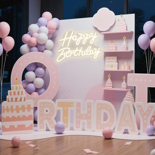 Happy Birthday Neon Signs for Party Decor Dimmable LED Birthday Neon Light for Wall Decor Light Up Happy Led Signs for Bac...