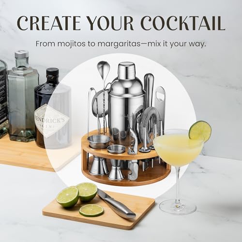 Mixology & Craft Bartender Kit – 15 Piece Cocktail Shaker Set with Bamboo Stand | Complete Cocktail Kit Gift Set | Top Bar...