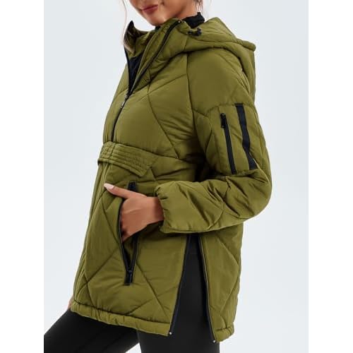 Cicy Bell Women's Quilted Puffer Pullover Jackets Oversized Half Zip Puffy Hooded Outerwear Warm Winter Coats