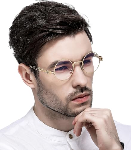 AIEYEZO Round Steampunk Sunglasses for Men Women Retro Circle Hippie Glasses Metal Frame 100% UV Blocking Lens