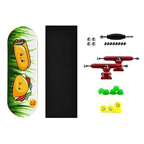 Teak Tuning 32mm Pro Fingerboard Heat Transfer Graphic Complete - Fully Assembled with Pro Level Parts - Pro Shaped Wood Deck (34x97mm), UltraSpin Wheels, Prodigy Trucks - Happy Tacos
