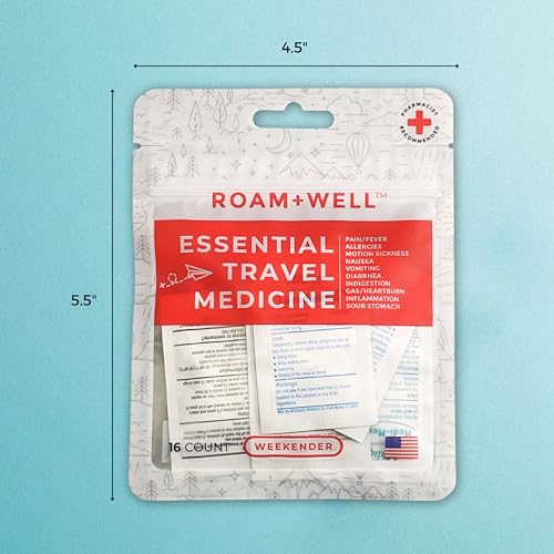 Roamwell Essential Travel Medicine Kit, OTC Travel Medication, TSA Approved (Weekender | 16 Tablets)