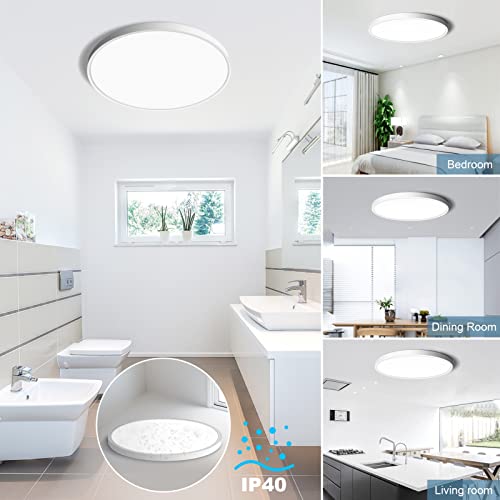12 Inch LED Flush Mount Ceiling Light Fixture, 5000K Daylight White, 3200LM, 24W, Flat Modern Round Lighting Fixture, 240W...