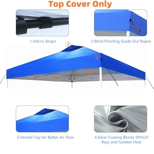 Jorohiker 10x10 Canopy Replacement Top Cover,Pop Up Canopy Tent Top with Air Vent Ropes, Waterproof Sunshade Silver Coated...