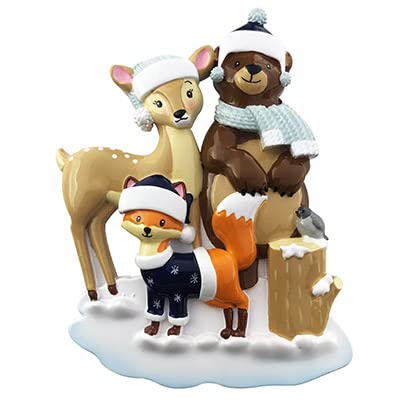 2025 Family of 3 Personalized Christmas Tree Hanging Ornament - Hand Customized Woodland Zoo Animals Fox Reindeer Bear Decorative Ornament (Family of 3)