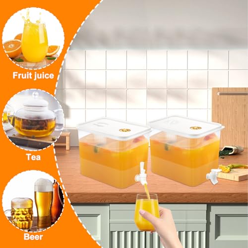 2 PCS 2 Gallon Fridge Beverage Drink Dispenser with Spigot Leak Proof Lids Filter Screen Juice Container Sealed Plastic Le...