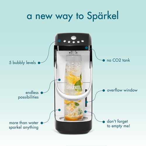 Spärkel Beverage System | Black Sparkling Water Maker | No CO2 Tank Needed | Carbonated Water Machine that Uses Fresh, Nat...