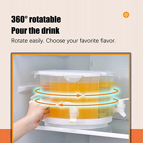 Beverage Dispenser for Fridge, 5.5 L Rotating Plastic Drink Dispenser for Fridge, 4 Compartment Cooler Bottle with Lid and...