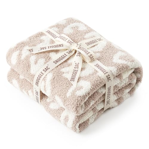 Snuggle Sac Leopard Throw Blanket for Couch Bed Sofa 50x60 inches, Reversible Beige Leopard Blanket Ultra Soft Cozy Blanke...