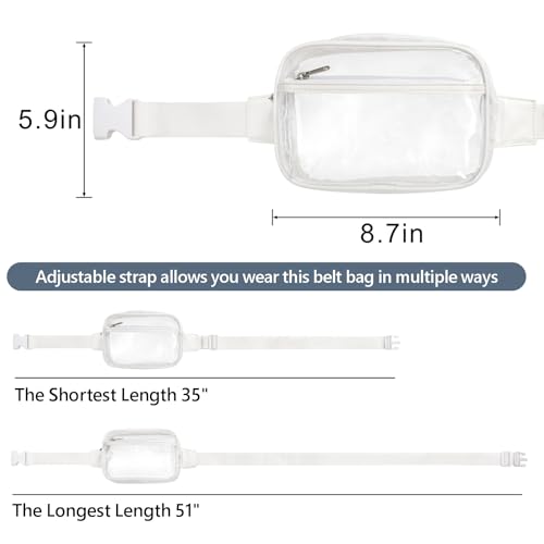 Veckle Clear Fanny Pack Stadium Approved - Plus Size Only 35" - 51" Transparent Belt Bag for Women Crossbody Clear Bag for...