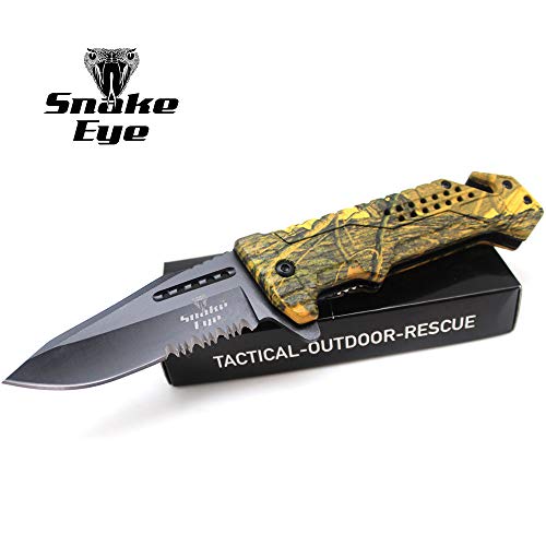 Snake Eye Tactical Survival Camo Designed Action Assisted Folding Pocket Knife Desert Camo Camping Hunting Fishing Outdoor...