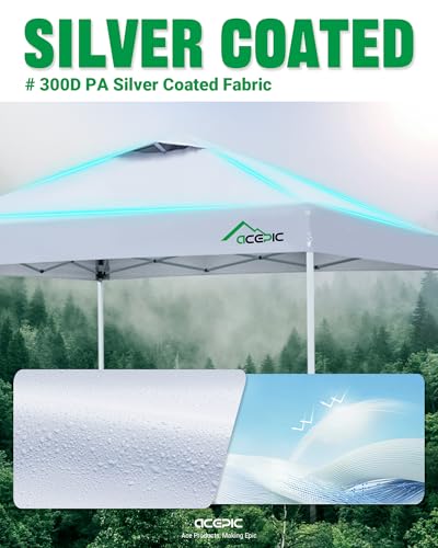 Acepic 10x10 Pop Up Canopy Tent,300D Silver-Coating Top,Pop Up Canopy Tent Instant Portable Shelter with 1-Button Push and...