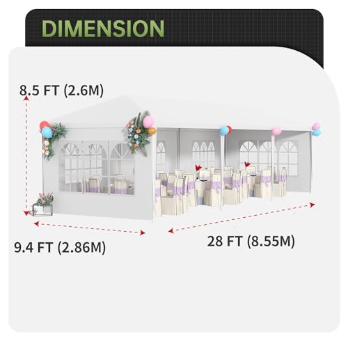 10x30 Outdoor Canopy Patio Tent Camping Gazebo Events with 5 Removable Walls for [Party] Wedding BBQ Cater, White