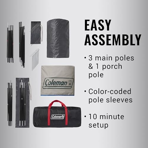 Coleman Weatherproof 4-Person Cabin Tent with Screened Porch, Screen Room Adds 35% More Space, Rainfly Included, 10-Minute...