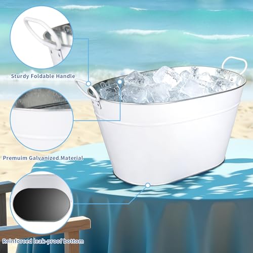 1 Pack Galvanized Beverage Tub, 3 Gallon Ice Buckets Metal Drink Buckets with Handles for Champagne Cocktails Wine Beer fo...