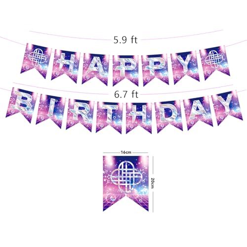 Happy Birthday Banner & Sign, Pink and Purple Magical Music Theme Party Decorations for Girls, Cute Singer Birthday Backdr...