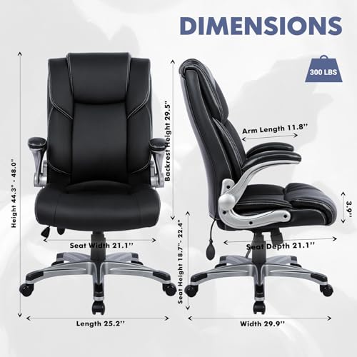 COLAMY High Back Executive Office Chair- Ergonomic Home Computer Desk Leather Chair with Padded Flip-up Arms, Adjustable T...