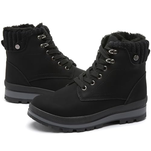 hash bubbie Women's White Combat Boots Black Platform Boots Non Slip Waterproof Ankle Boots Fall Winter Hiking Boots Fuzzy...