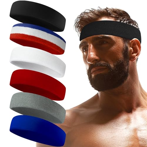 Sweatbands Sports Headband for Men & Women - Terry Cloth Moisture-Wicking Sports Towel Headband for Tennis, Basketball, Ru...
