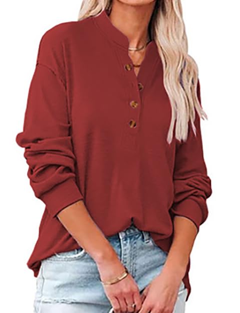 Women's Trendy Half Button Down Sweatshirts Lightweight V Neck Long Sleeve Pullover Tops Casual Fall Clothes