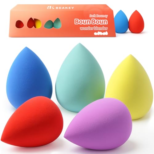 BEAKEY Makeup Sponge Set 5 Pack Micro Porous Low Absorption Soft Latex Free Foundation Beauty Sponges & Blenders for Powde...