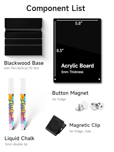 Kivsty Acrylic Black Dry Erase Board with Stand - 8” x 6” Small Desktop Whiteboard with Marker, Reusable Desk Blackboard, ...