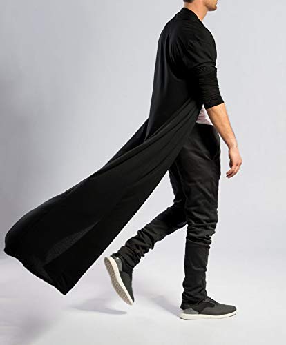 COOFANDY Men's Lightweight Ruffle Shawl Collar Cardigan Open Front Long Length Drape Cape Overcoat Black