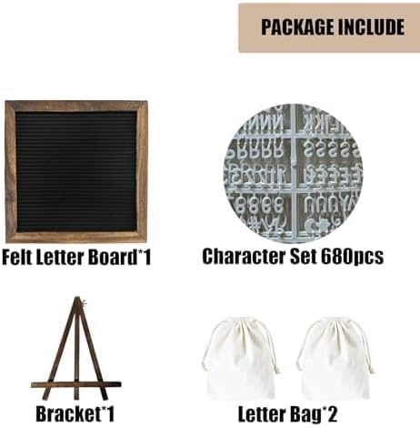 Felt Letter Board 10x10" – 340 Letters, Numbers & Symbols, Wall Mount or Stand Display, Changeable Message Board for Quote...