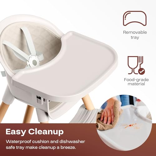 Fodoss 3-in-1 Wooden High Chair for Babies and Toddlers,Convertible Easy Clean Infant Highchair,Modern Design Silla para C...