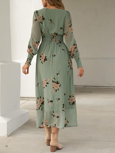 ANRABESS Women's Long Sleeve Floral Maxi Dress Casual V Neck Chiffon Boho Flowy Beach Fall Wedding Guest Party Long Dresses