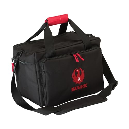 Ruger Shooting Range Bag by Allen Company - Tactical Gun Case w/ Pistol Rug and 6 Mag Pockets - MOLLE Compatible - 11.5" x 7" - Black
