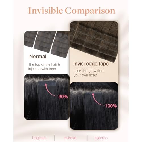 GOO GOO Invisi Edge Tape in Hair Extensions Human Hair, 4/27/4 Balayage Chocolate Brown to Caramel Blonde 20pcs 18inch 50g, Virgin Remy Hair, Seamless Injected Tape, Natural Look
