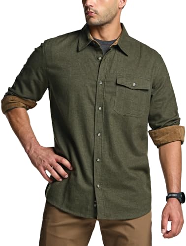 CQR Men's 100% All Cotton Button Down Flannel Shirts, Long Sleeve Brushed Warm Soft Casual Outdoor Plaid Shirt