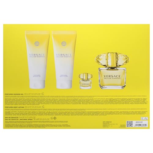 Versace Versace Yellow Diamond 3oz EDT Spray, 3.4oz Shower Gel, 3.4oz Body Lotion, 5ml EDT Rollerball Mini Women 4 Pc Gift Set