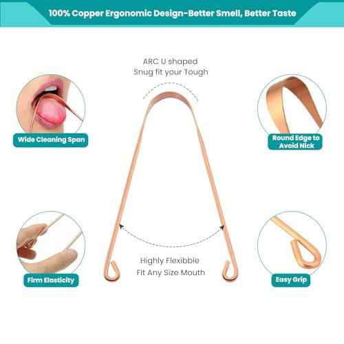 2Pcs Copper Tongue Scraper, Tongue Cleaner Set for Adults Kids, Stainless steel Wide Double Blades Oral Tongue Brush Cleaning Scrapping Sweeper for Fresh Breath and Mouth Hygiene Care with Travel Bag