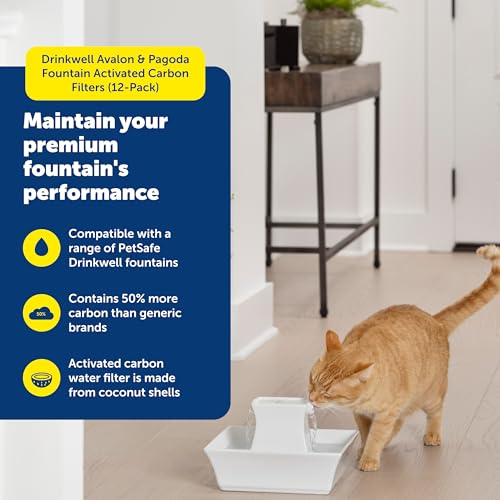 PetSafe Drinkwell Avalon & Pagoda Fountain Activated Carbon Filters - Better Hydration Choice - Long-Lasting Purity - Odo...