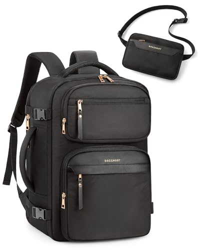 BAGSMART Womens Backpack Carry On Flight Approved, Travel Backpack for Women with Waist Bag, Traveling Lightweight Weekend...