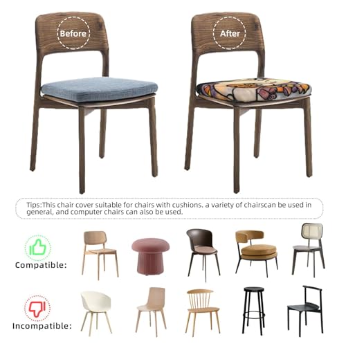 Cute Ghost Pumpkin-Shaped Candy Bucket Chair Seat Covers for Dining Room Stretch Chair Seat Covers Set of 2, Chair Seat Protector Cushion Slipcovers for Kitchen Restaurant Office