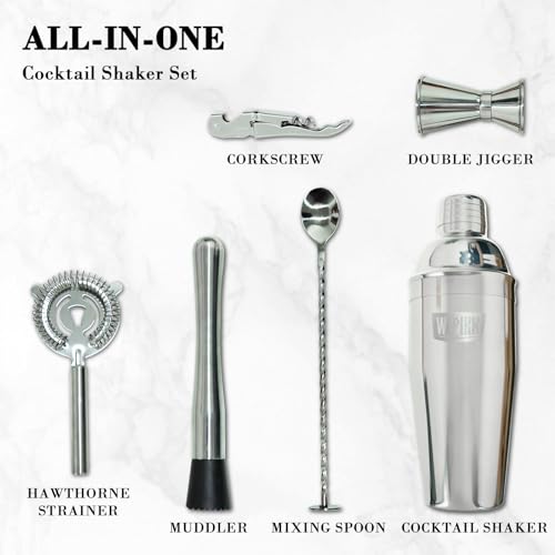 Wepikk Stainless Steel Cocktail Shaker Set, 24oz/750ml Bartender Kit Includes Strainer and Stir Stick for Home, Bar, Part...