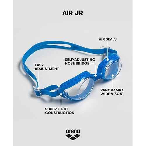 ARENA Unisex Kids Junior Air Mirror Swim Goggles for Swimming Ages 6 to 12 Air Seals Anti-Fog Coated Lens Adjustable Strap