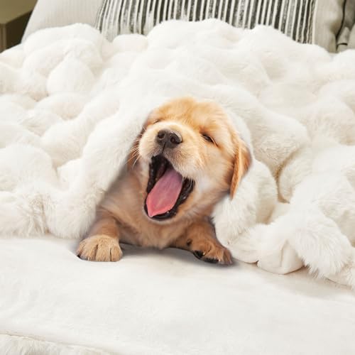 DREAMNINE Soft Faux Rabbit Fur Throw Blanket for Couch, Thick Cozy Decorative Warm Fuzzy Bubble Fur Blanket for Sofa Chair...