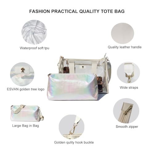 Iridescent Soap Bubble Tote Clear Bag for Stadium Events with Shoulder Bag for Concert Beach