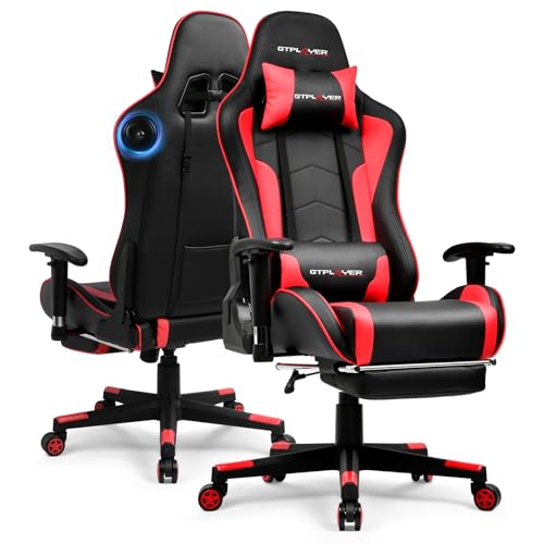 GTPLAYER Gaming Chair with Bluetooth Speakers, Adjustable Backrest and Height, 3D Armrests, Footrest, Ergonomic Computer C...