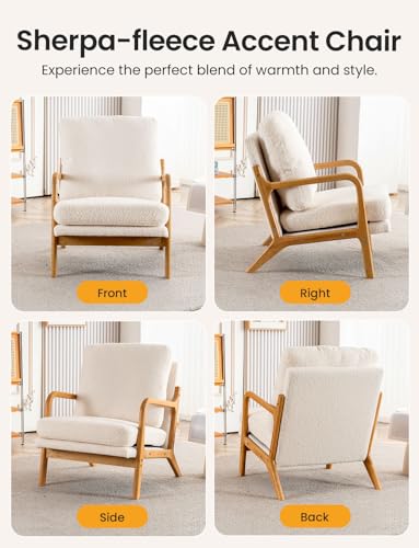 Mixcous Mid Century Modern Accent Chairs for Living Room, 23” Wide Comfy Chair for Bedroom, Small Cozy Sherpa Reading Chai...