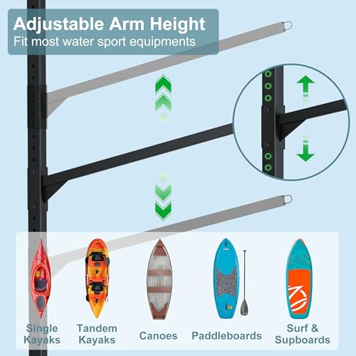 RELIANCER Freestanding Kayak Storage Rack w/Wheel,Adjustable Kayak Stand for Boat Dock,Garage,Indoor & Outdoor Canoe and K...