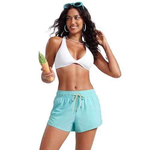 CRZ YOGA Mid Waisted Side Slit Beach Shorts for Women 3¡± - Dolphin Swim Board Bathing Trunks Bottoms with Liner