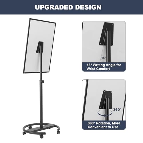 Mobile Whiteboard, 36” x 24” Magnetic Portable White Board on Wheels, Height Adjustable Standing Dry Erase Board with Stan...