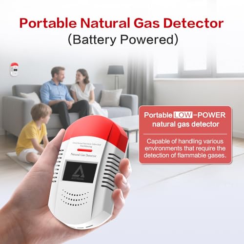Natural Gas Detector CH4/Propane/Methane - Portable Natural Gas Leak Alarm with LED Light & Audible Alert, 100% Battery-Po...